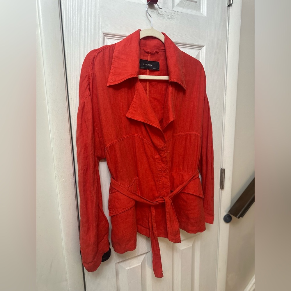 Zara Basic Red Orange Linen Blend Jacket/Blazer, … - image 2